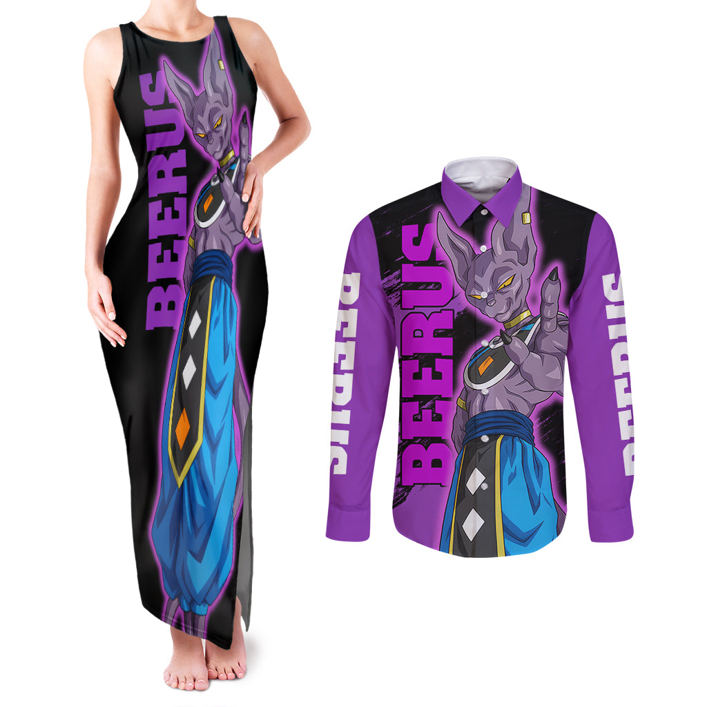 Beerus Dragon Ball Couples Matching Tank Maxi Dress and Long Sleeve Button Shirt