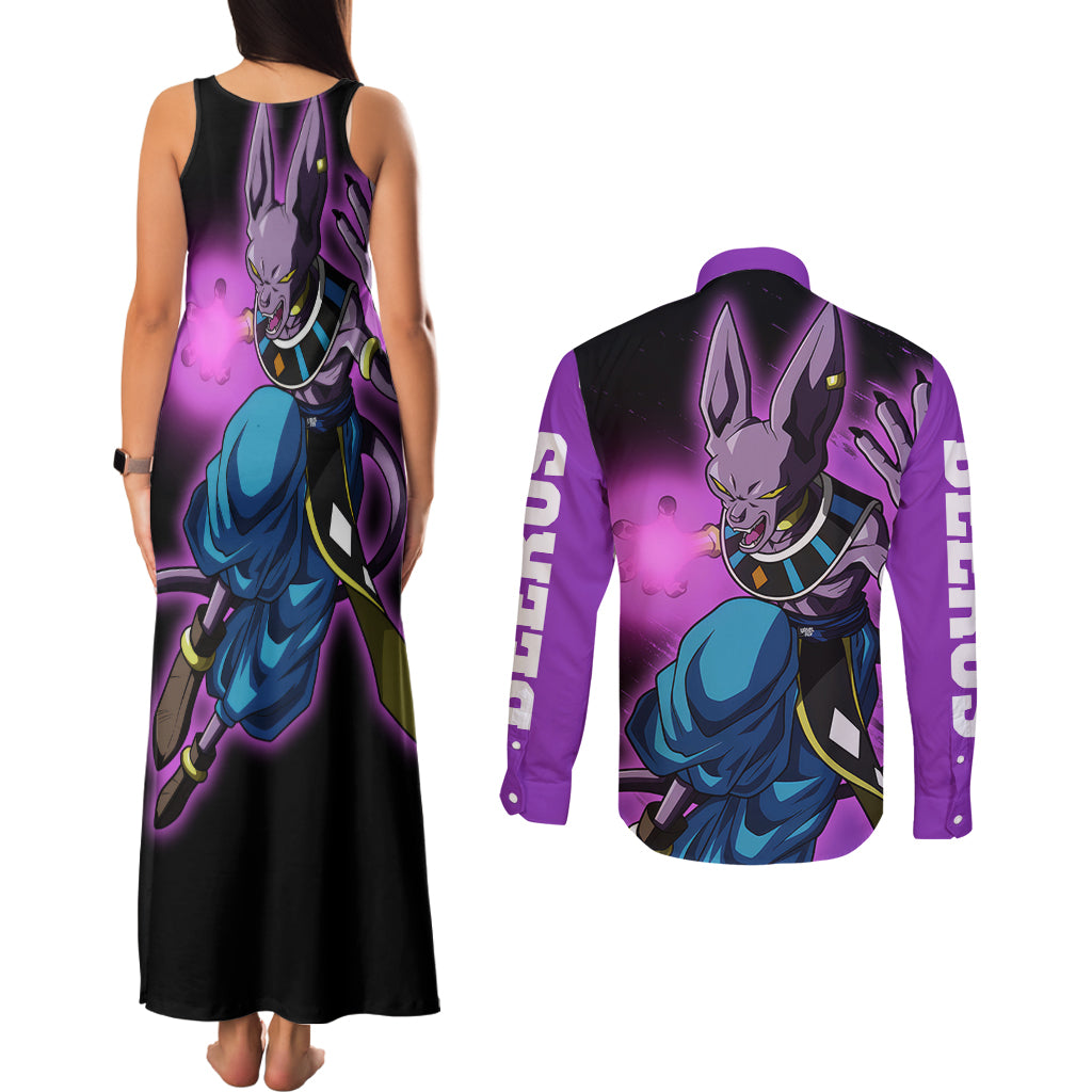 Beerus Dragon Ball Couples Matching Tank Maxi Dress and Long Sleeve Button Shirt