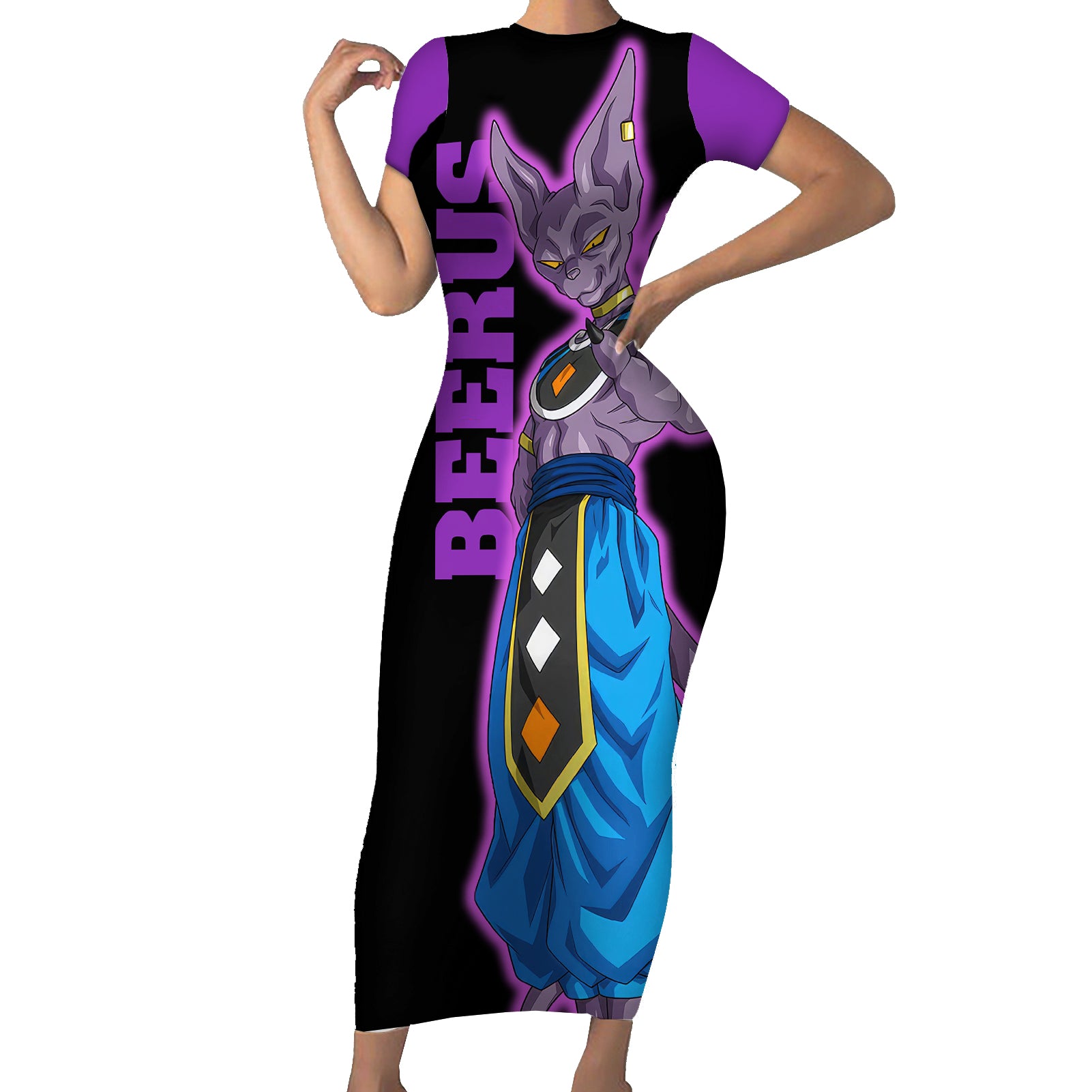 Beerus Dragon Ball Short Sleeve Bodycon Dress