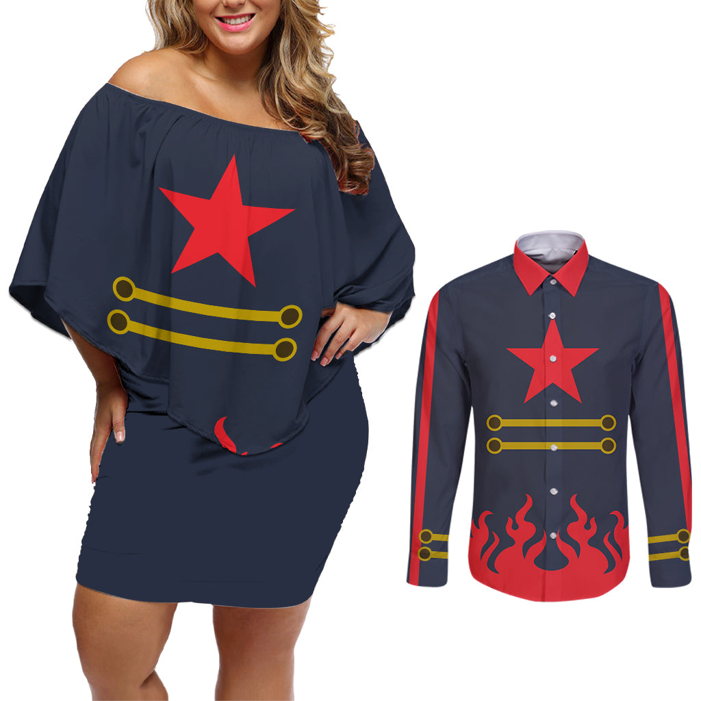 Gurren Lagann Simon Couples Matching Off Shoulder Short Dress and Long Sleeve Button Shirt
