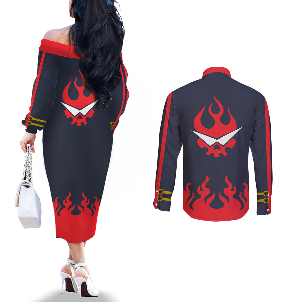 Gurren Lagann Simon Couples Matching Off The Shoulder Long Sleeve Dress and Long Sleeve Button Shirt