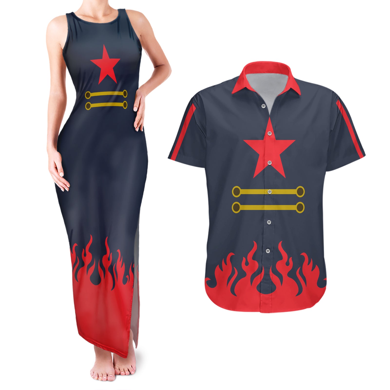 Gurren Lagann Simon Couples Matching Tank Maxi Dress and Hawaiian Shirt