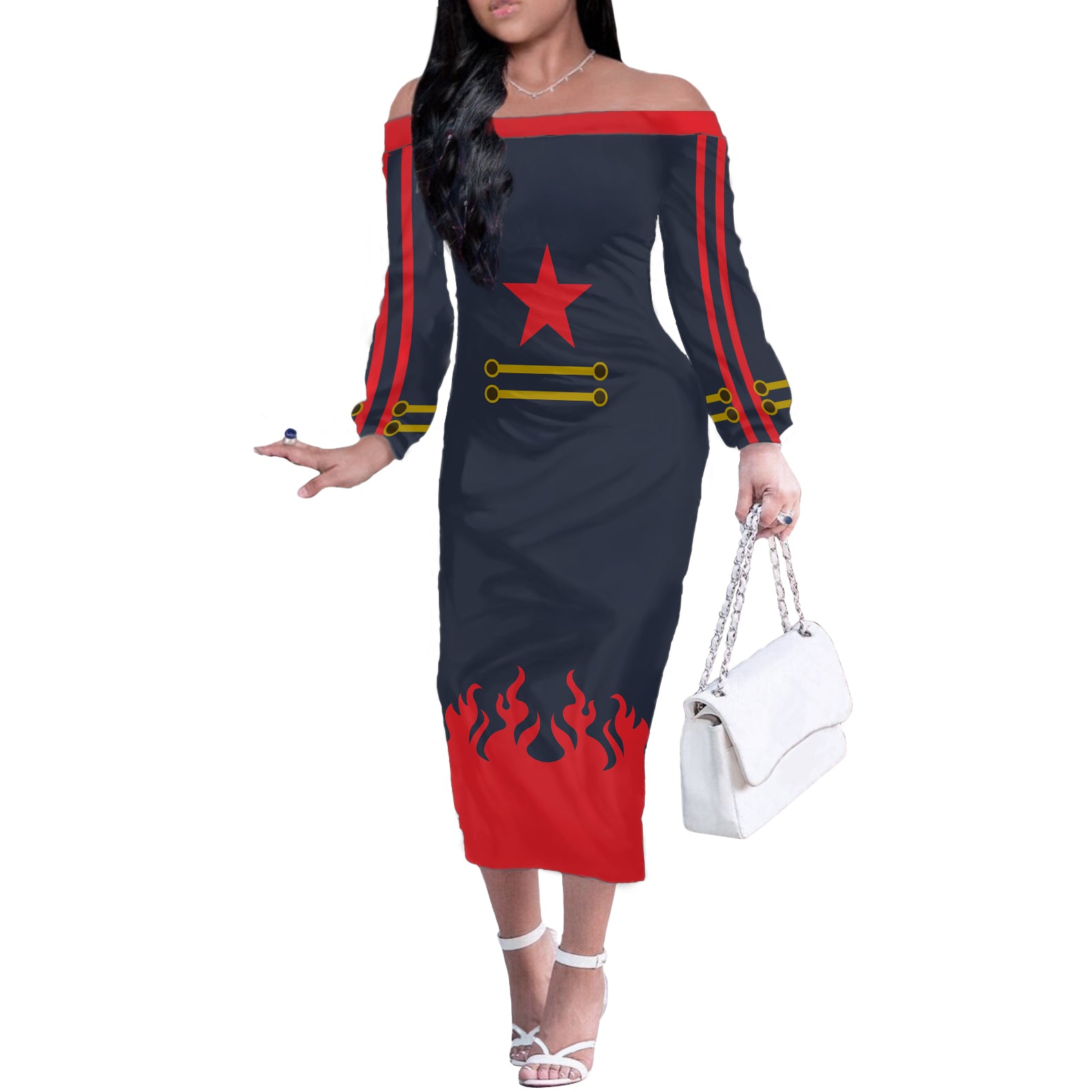 Gurren Lagann Simon Off The Shoulder Long Sleeve Dress