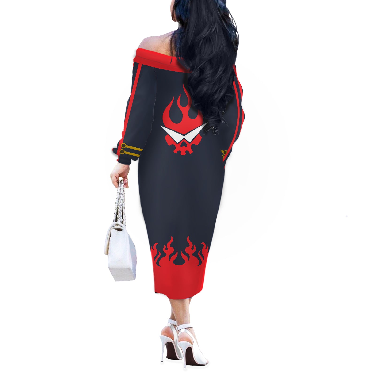 Gurren Lagann Simon Off The Shoulder Long Sleeve Dress