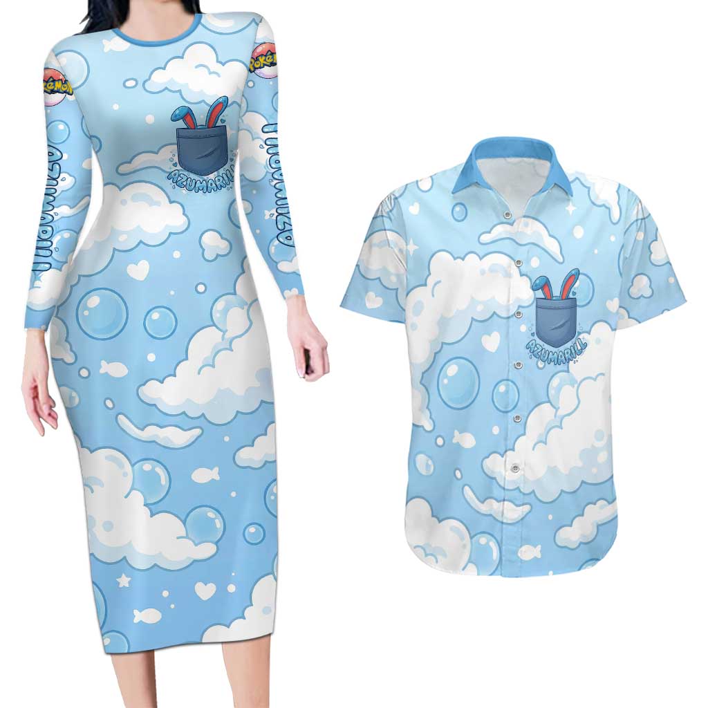 Azumarill Couples Matching Long Sleeve Bodycon Dress and Hawaiian Shirt Dreamy Bubble Cloud Art
