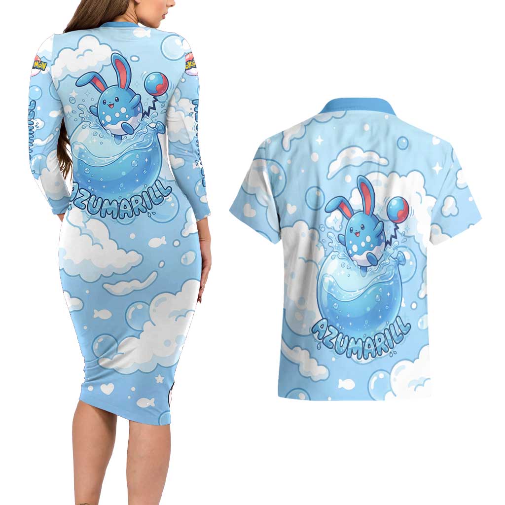 Azumarill Couples Matching Long Sleeve Bodycon Dress and Hawaiian Shirt Dreamy Bubble Cloud Art