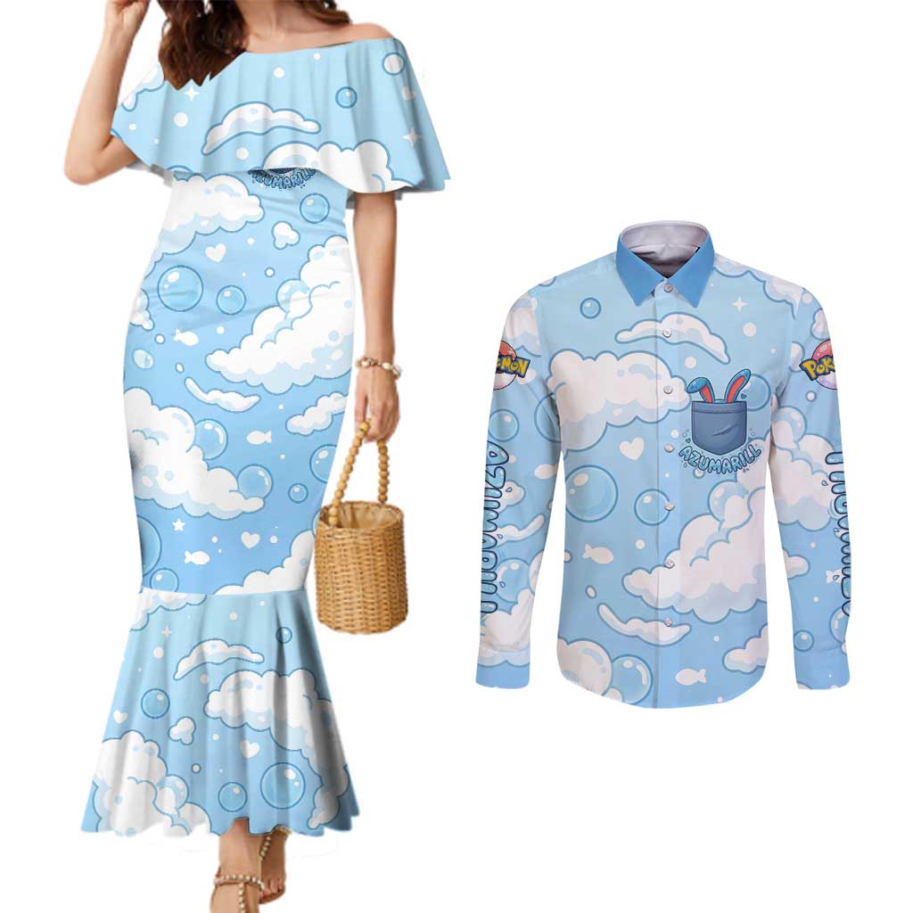 Azumarill Couples Matching Mermaid Dress and Long Sleeve Button Shirt Dreamy Bubble Cloud Art