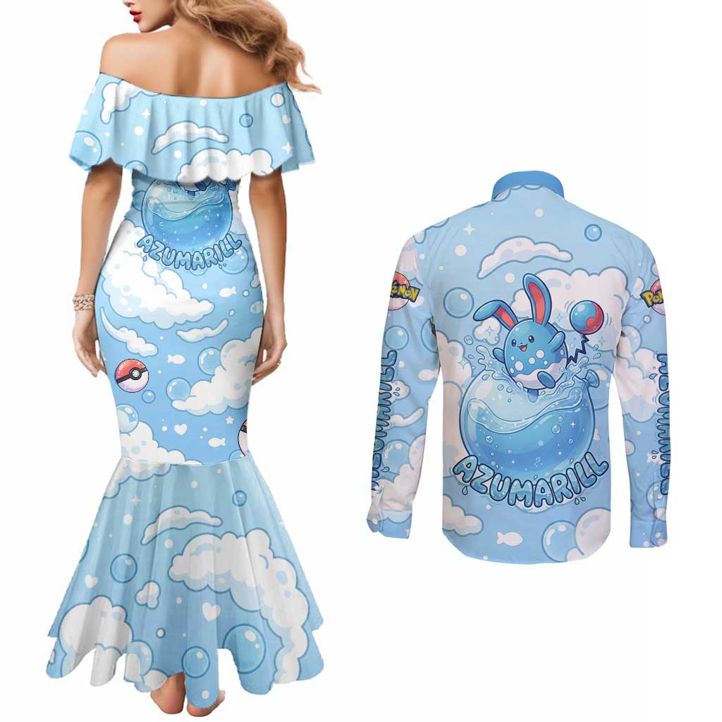 Azumarill Couples Matching Mermaid Dress and Long Sleeve Button Shirt Dreamy Bubble Cloud Art