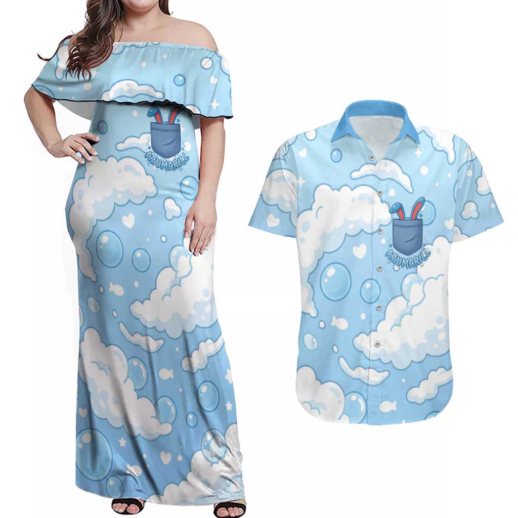 Azumarill Couples Matching Off Shoulder Maxi Dress and Hawaiian Shirt Dreamy Bubble Cloud Art