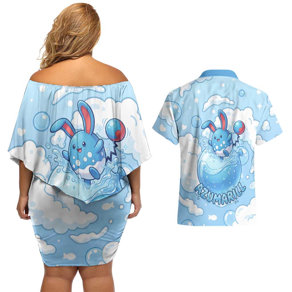 Azumarill Couples Matching Off Shoulder Short Dress and Hawaiian Shirt Dreamy Bubble Cloud Art