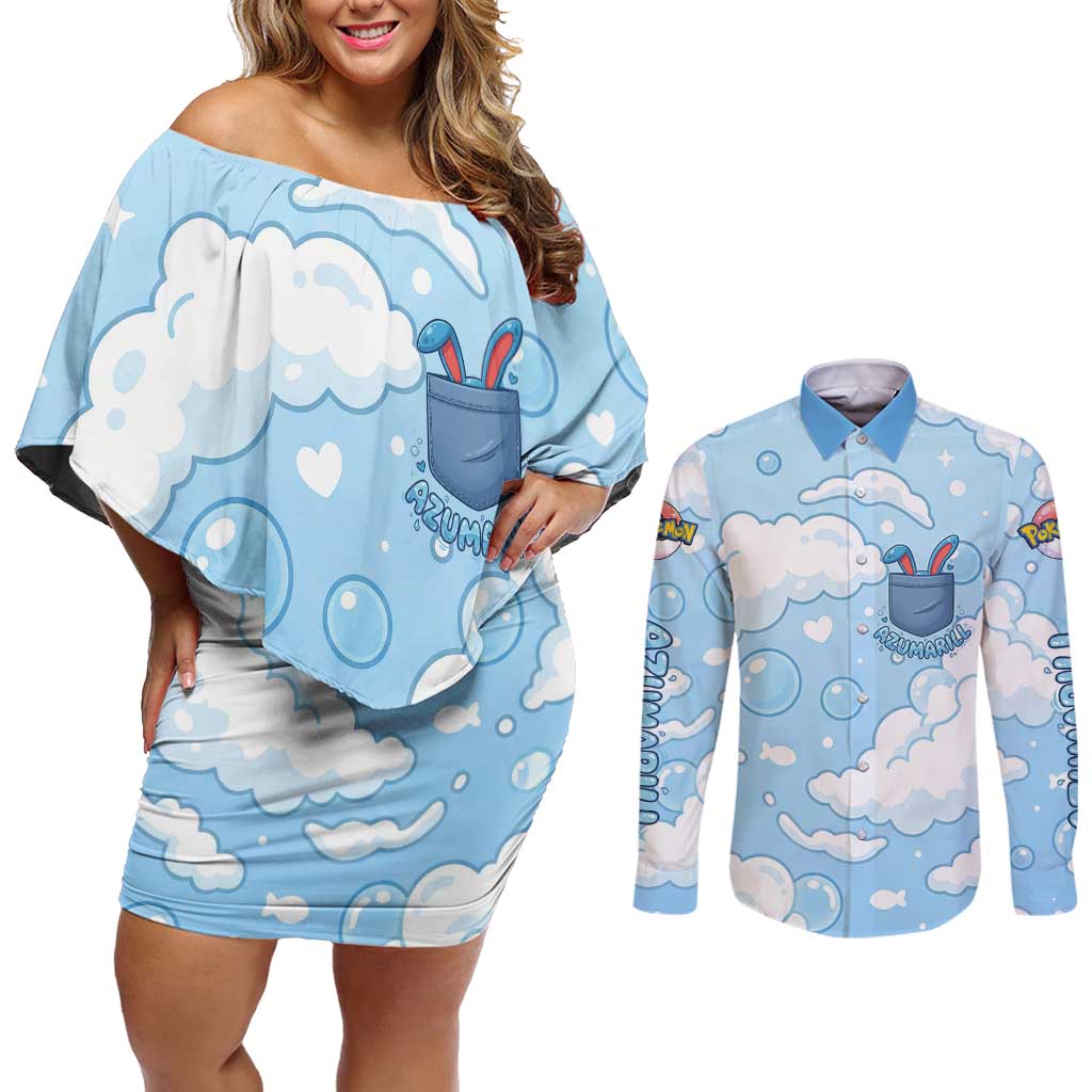 Azumarill Couples Matching Off Shoulder Short Dress and Long Sleeve Button Shirt Dreamy Bubble Cloud Art