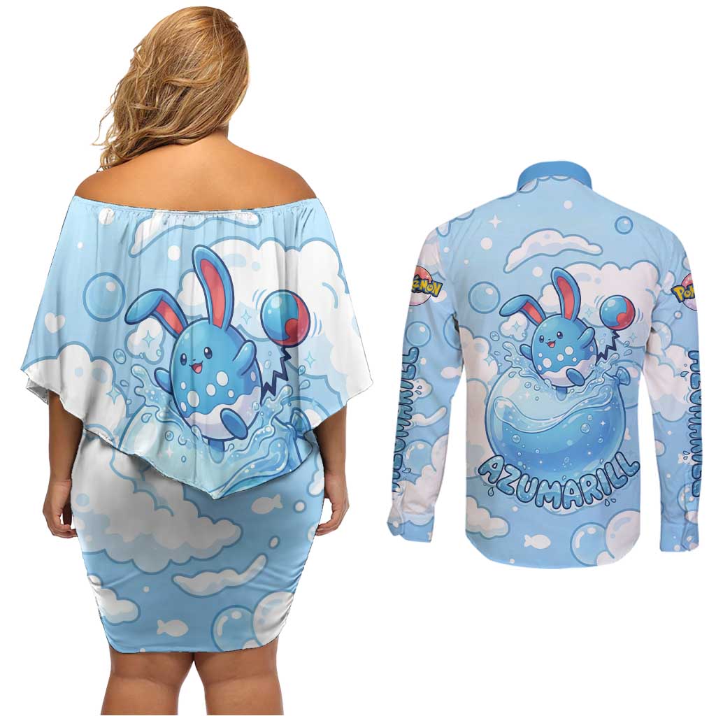 Azumarill Couples Matching Off Shoulder Short Dress and Long Sleeve Button Shirt Dreamy Bubble Cloud Art