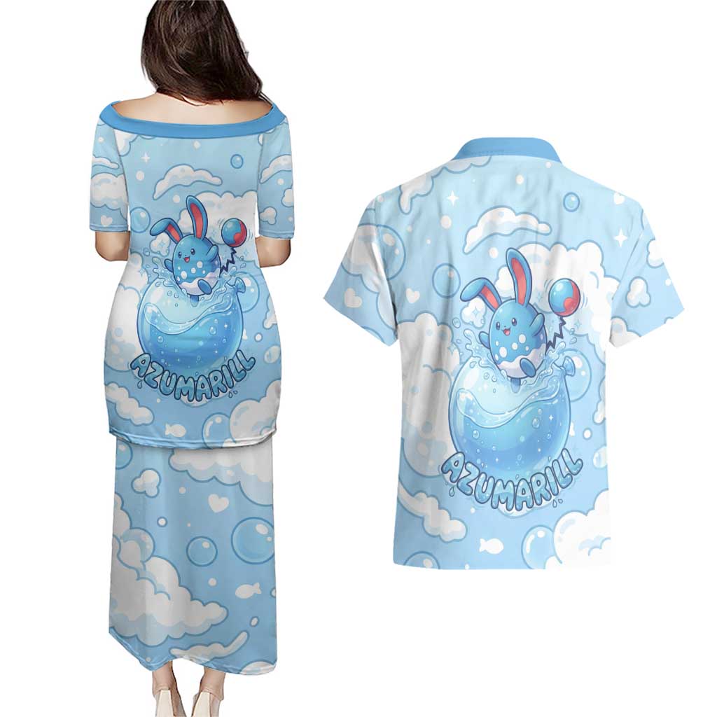 Azumarill Couples Matching Puletasi and Hawaiian Shirt Dreamy Bubble Cloud Art