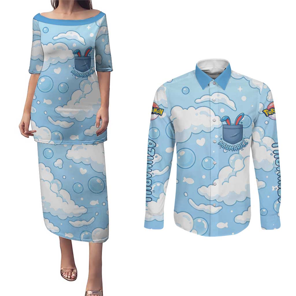 Azumarill Couples Matching Puletasi and Long Sleeve Button Shirt Dreamy Bubble Cloud Art