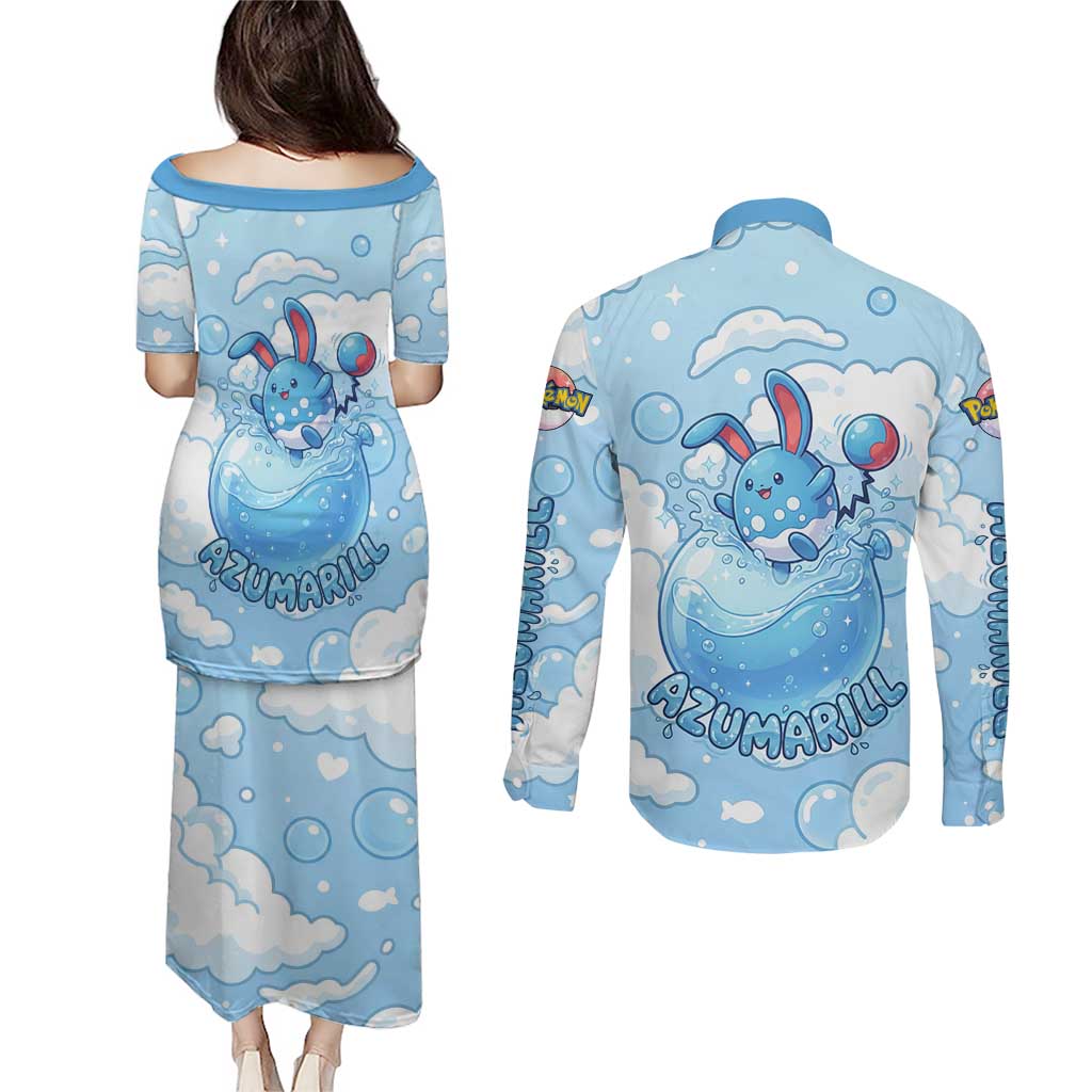 Azumarill Couples Matching Puletasi and Long Sleeve Button Shirt Dreamy Bubble Cloud Art