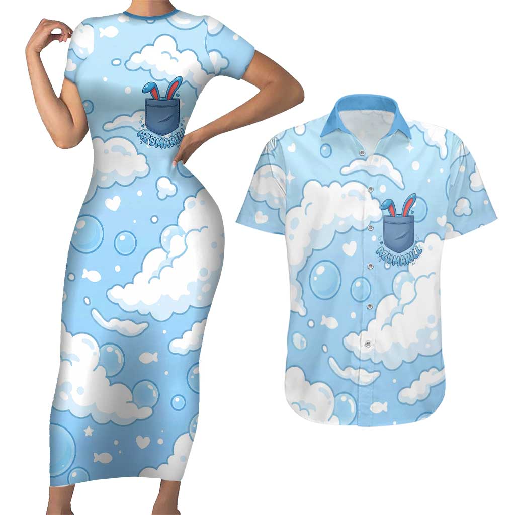 Azumarill Couples Matching Short Sleeve Bodycon Dress and Hawaiian Shirt Dreamy Bubble Cloud Art