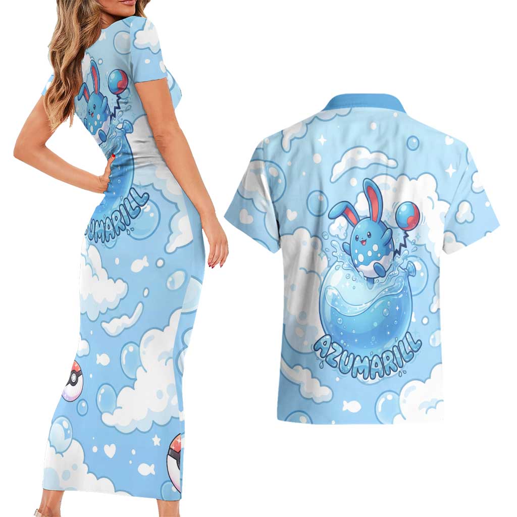 Azumarill Couples Matching Short Sleeve Bodycon Dress and Hawaiian Shirt Dreamy Bubble Cloud Art