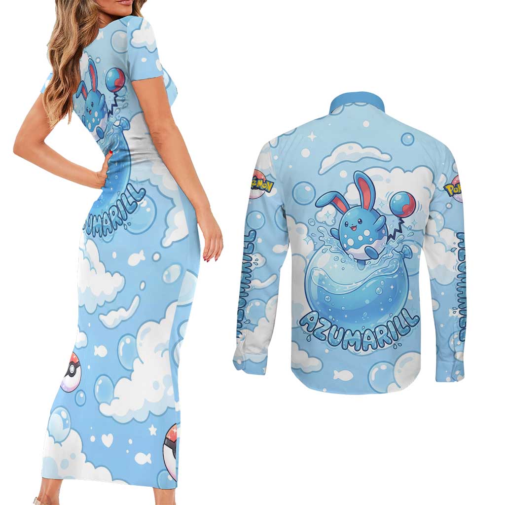 Azumarill Couples Matching Short Sleeve Bodycon Dress and Long Sleeve Button Shirt Dreamy Bubble Cloud Art
