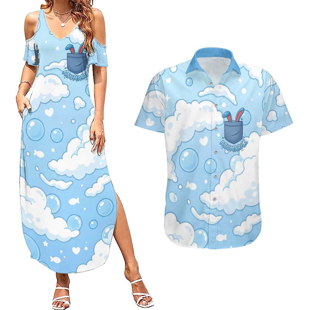 Azumarill Couples Matching Summer Maxi Dress and Hawaiian Shirt Dreamy Bubble Cloud Art