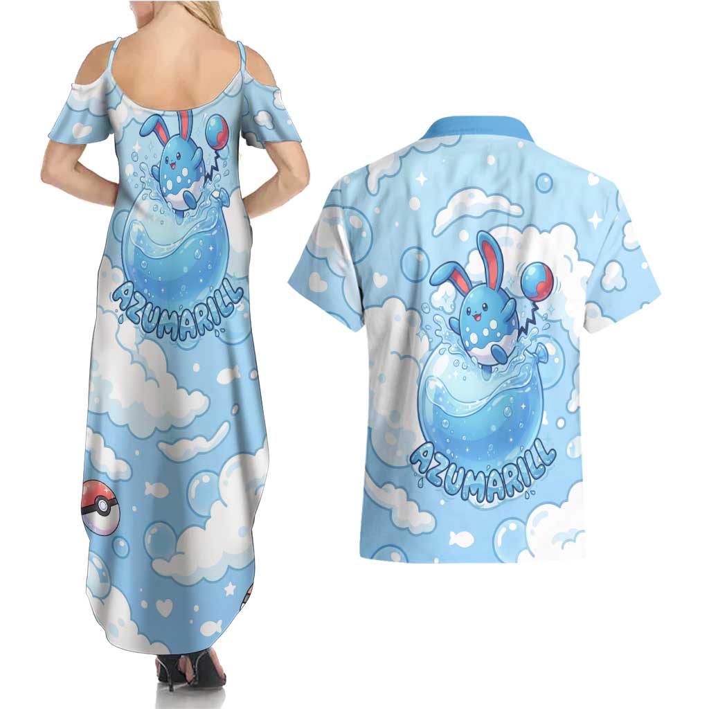 Azumarill Couples Matching Summer Maxi Dress and Hawaiian Shirt Dreamy Bubble Cloud Art