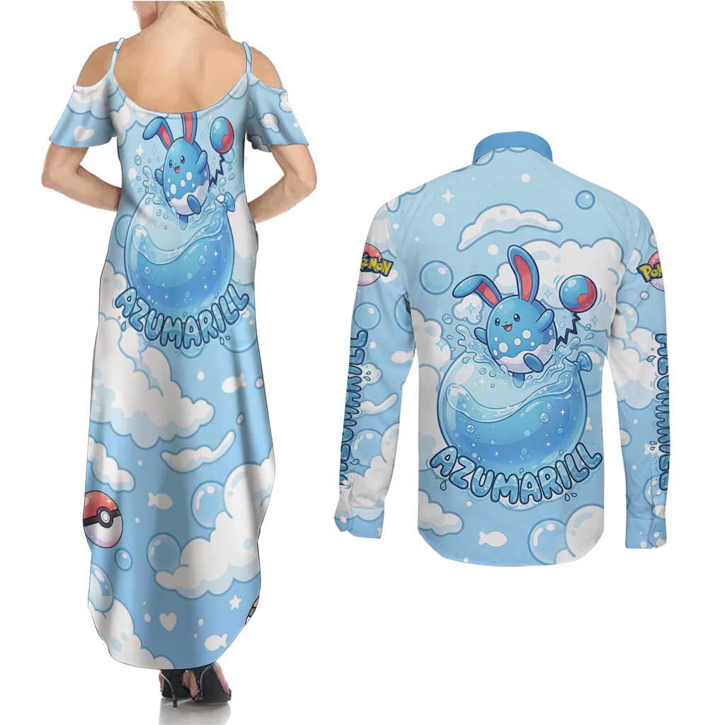 Azumarill Couples Matching Summer Maxi Dress and Long Sleeve Button Shirt Dreamy Bubble Cloud Art