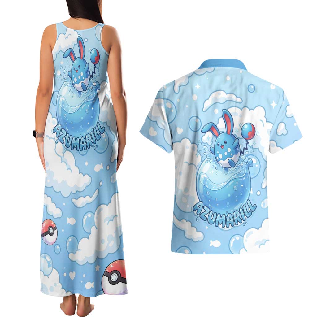 Azumarill Couples Matching Tank Maxi Dress and Hawaiian Shirt Dreamy Bubble Cloud Art