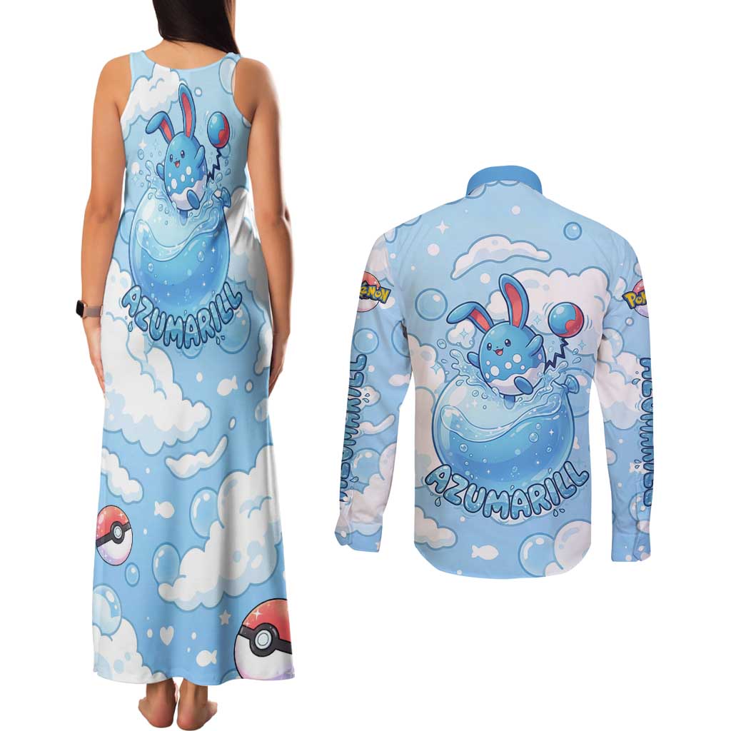 Azumarill Couples Matching Tank Maxi Dress and Long Sleeve Button Shirt Dreamy Bubble Cloud Art
