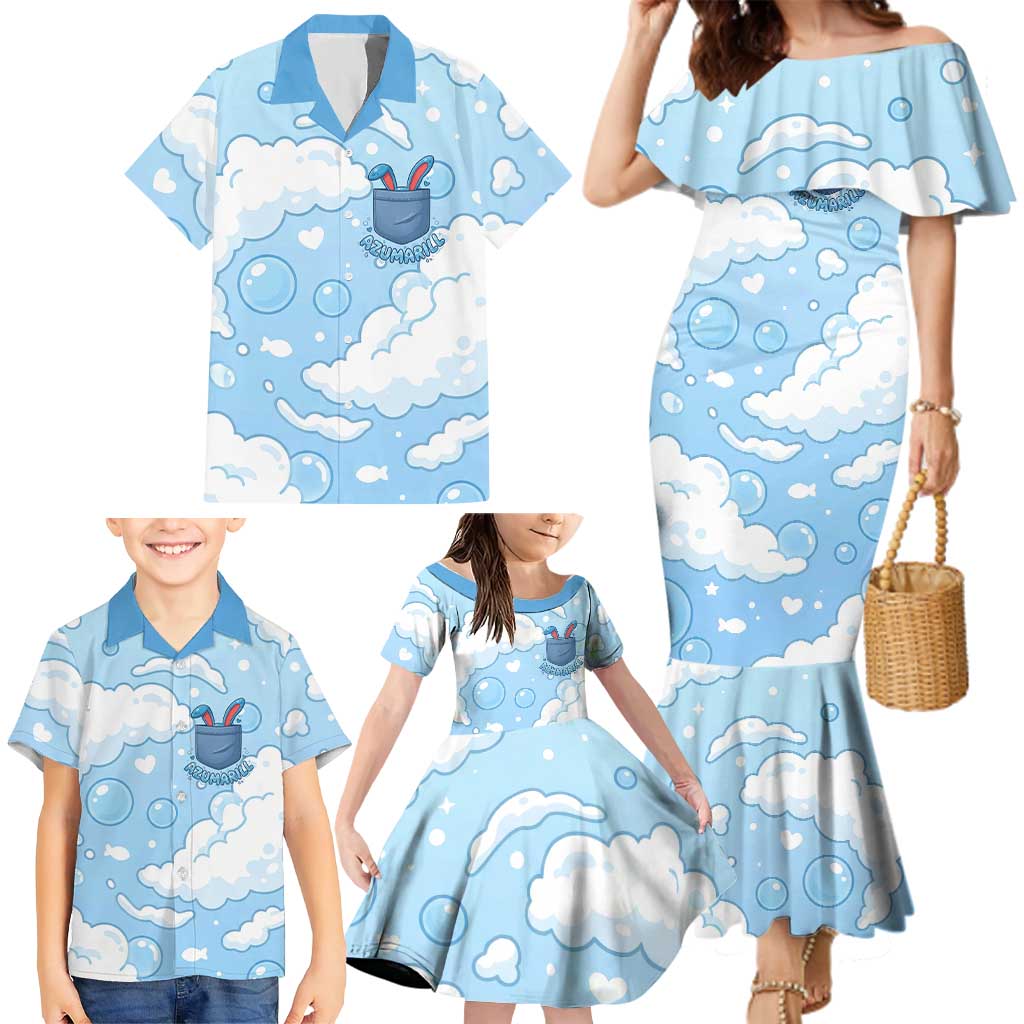Azumarill Family Matching Mermaid Dress and Hawaiian Shirt Dreamy Bubble Cloud Art