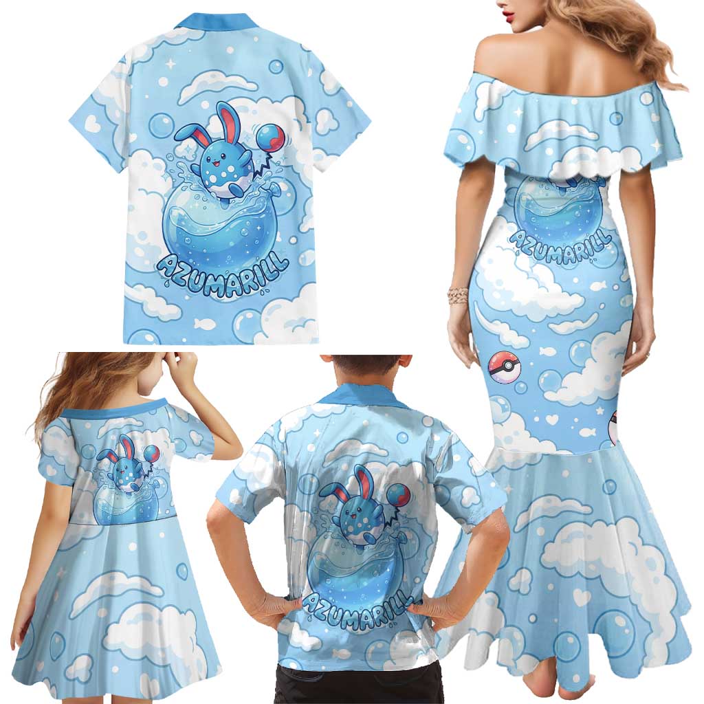 Azumarill Family Matching Mermaid Dress and Hawaiian Shirt Dreamy Bubble Cloud Art