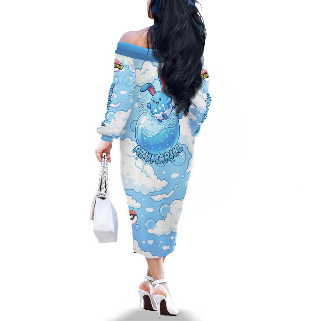 Azumarill Family Matching Off The Shoulder Long Sleeve Dress and Hawaiian Shirt Dreamy Bubble Cloud Art