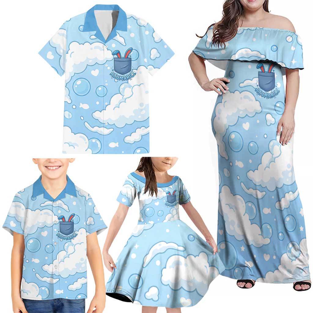 Azumarill Family Matching Off Shoulder Maxi Dress and Hawaiian Shirt Dreamy Bubble Cloud Art