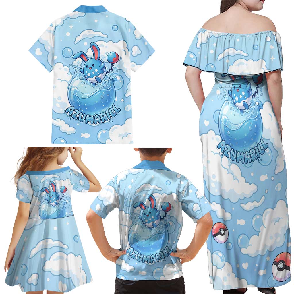 Azumarill Family Matching Off Shoulder Maxi Dress and Hawaiian Shirt Dreamy Bubble Cloud Art
