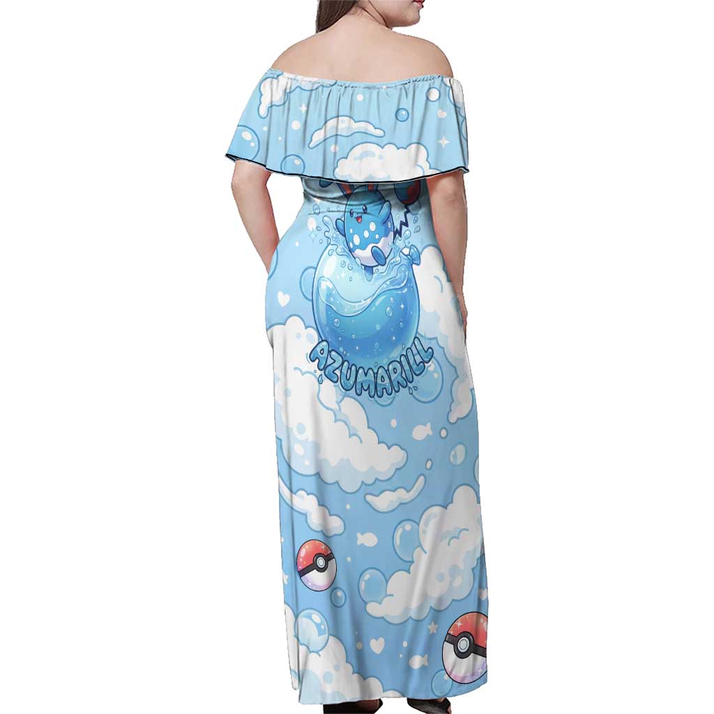 Azumarill Family Matching Off Shoulder Maxi Dress and Hawaiian Shirt Dreamy Bubble Cloud Art