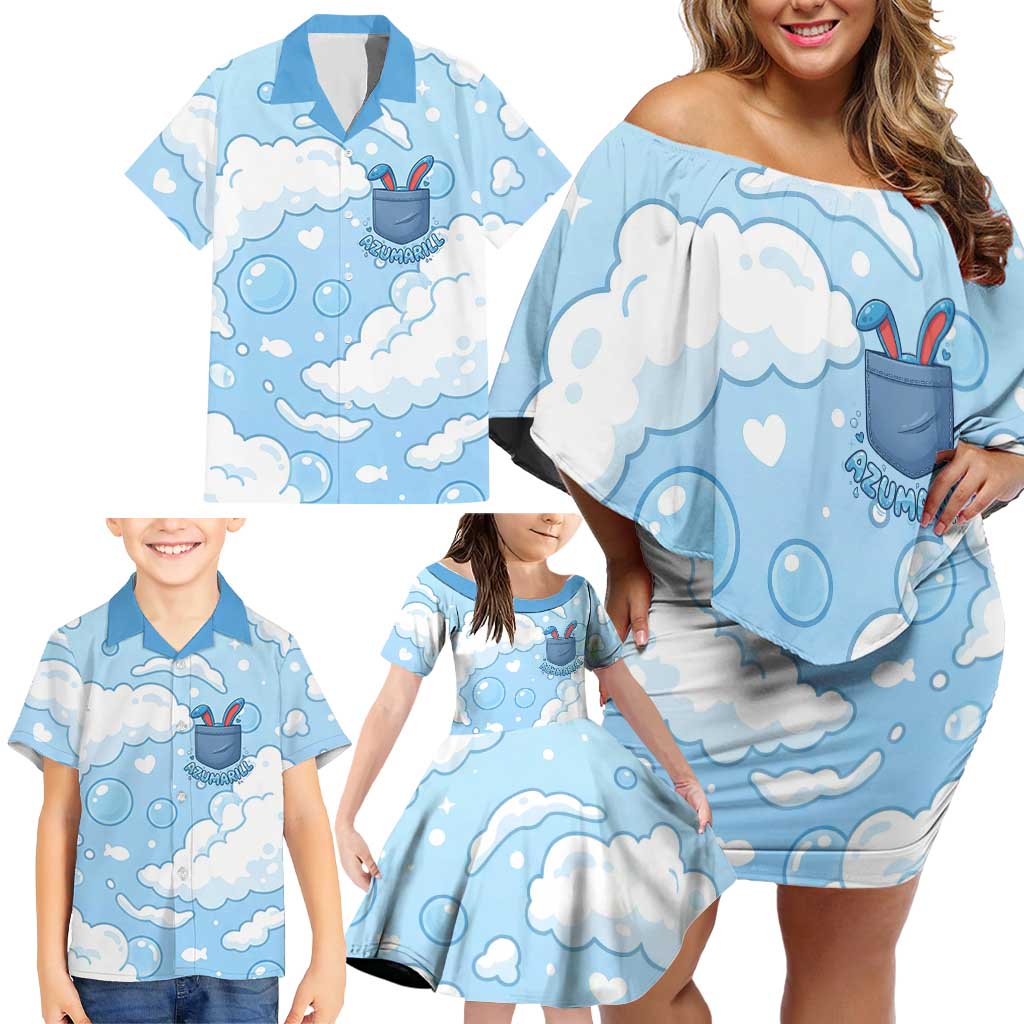 Azumarill Family Matching Off Shoulder Short Dress and Hawaiian Shirt Dreamy Bubble Cloud Art