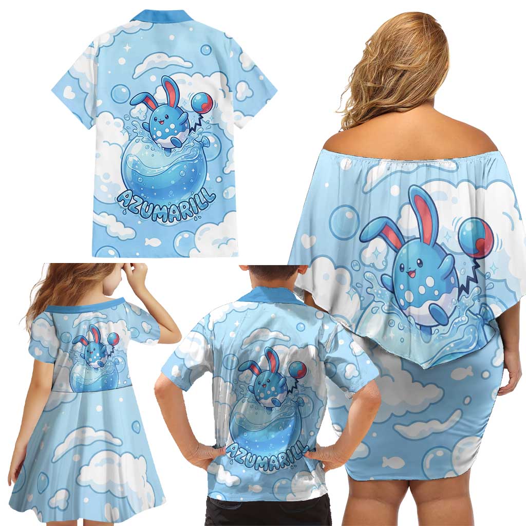 Azumarill Family Matching Off Shoulder Short Dress and Hawaiian Shirt Dreamy Bubble Cloud Art