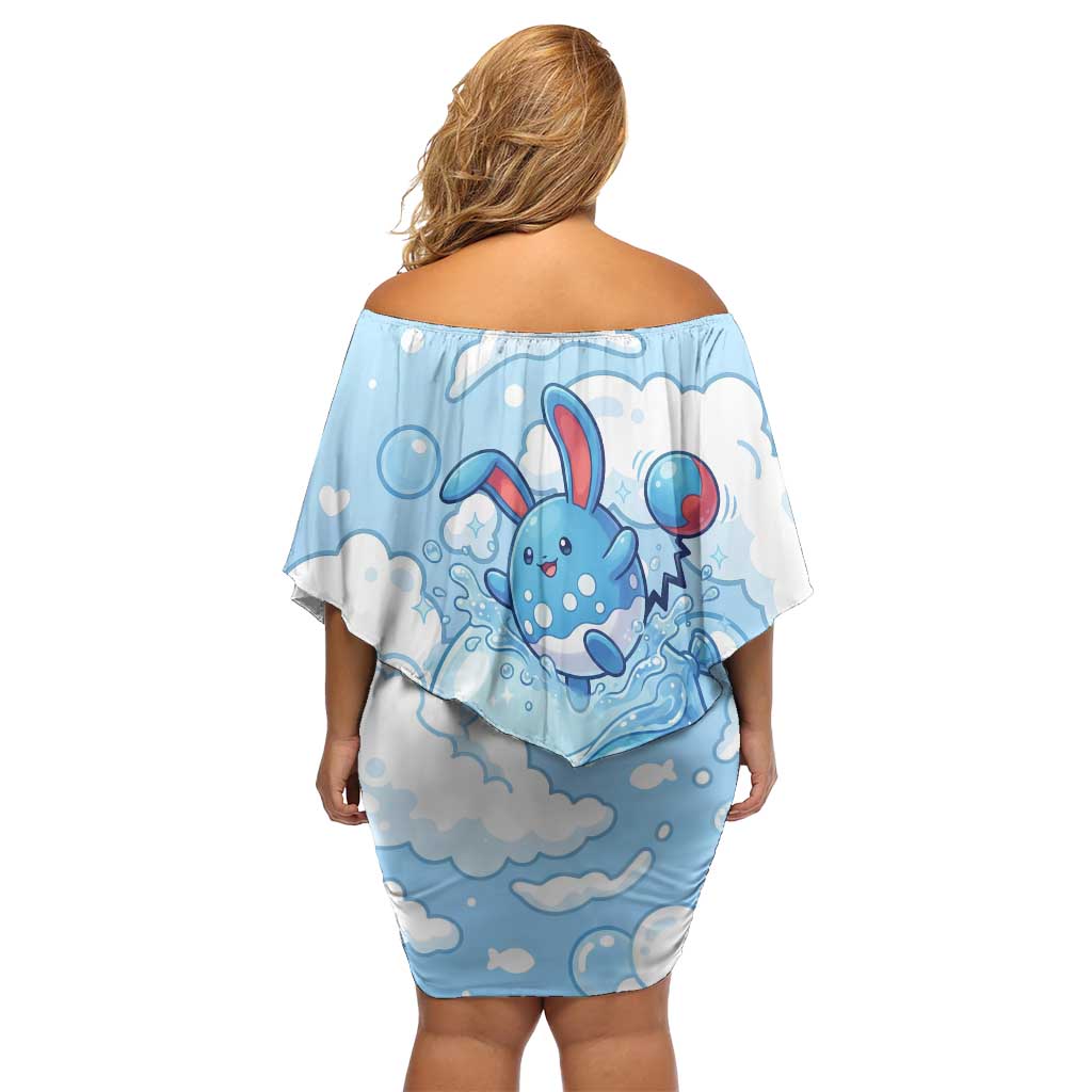 Azumarill Family Matching Off Shoulder Short Dress and Hawaiian Shirt Dreamy Bubble Cloud Art