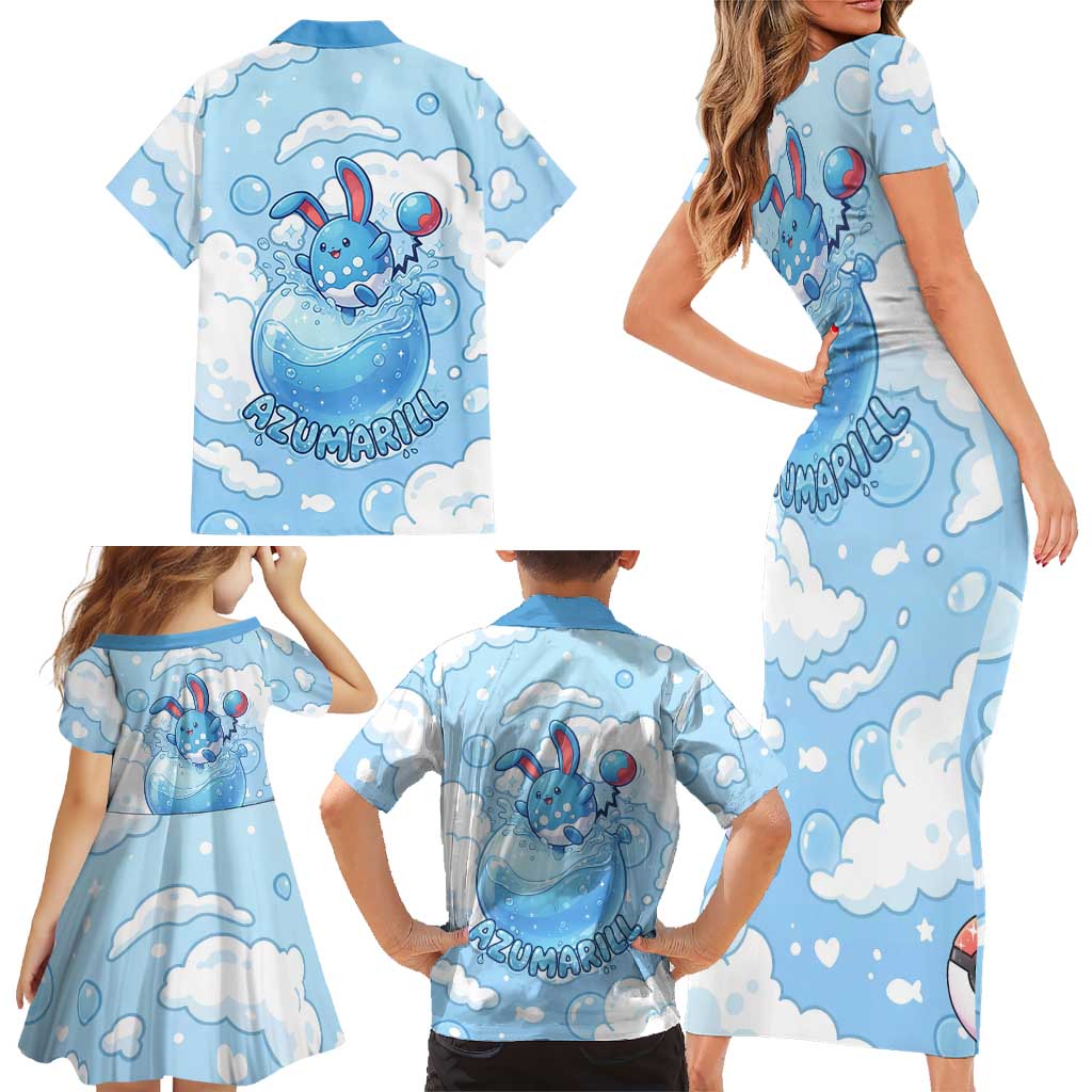 Azumarill Family Matching Short Sleeve Bodycon Dress and Hawaiian Shirt Dreamy Bubble Cloud Art