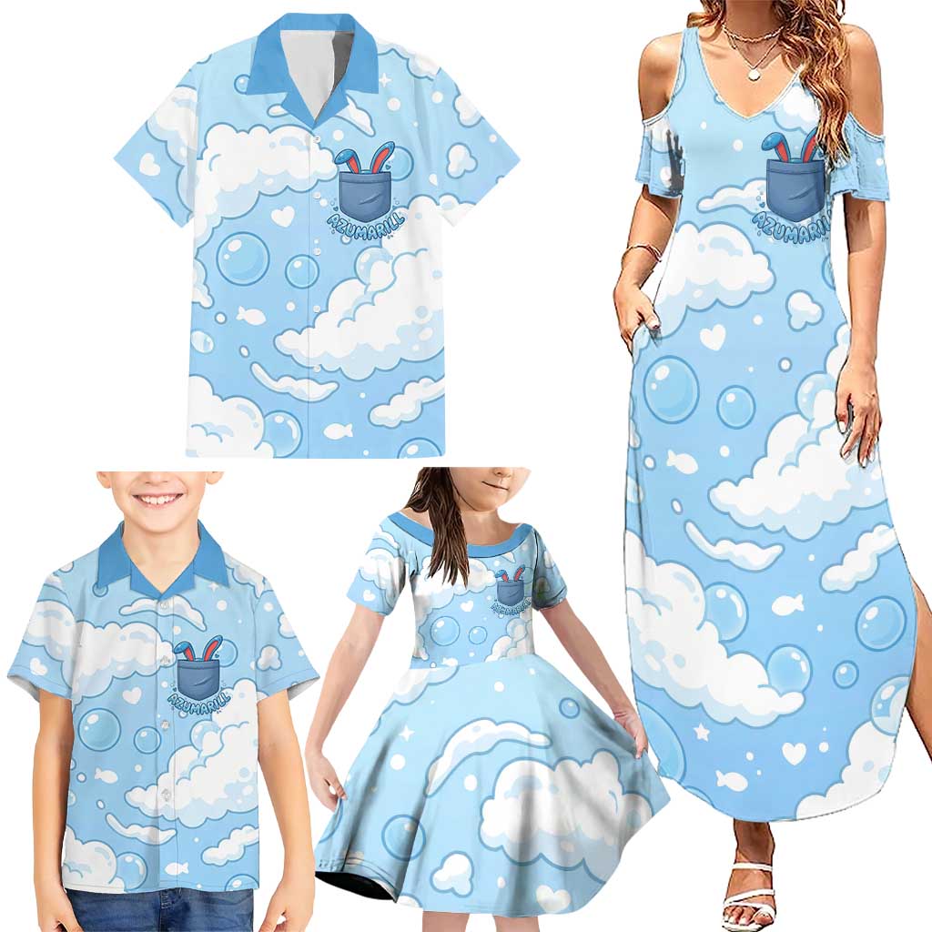 Azumarill Family Matching Summer Maxi Dress and Hawaiian Shirt Dreamy Bubble Cloud Art