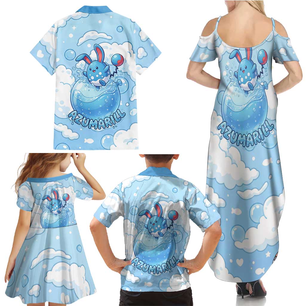 Azumarill Family Matching Summer Maxi Dress and Hawaiian Shirt Dreamy Bubble Cloud Art