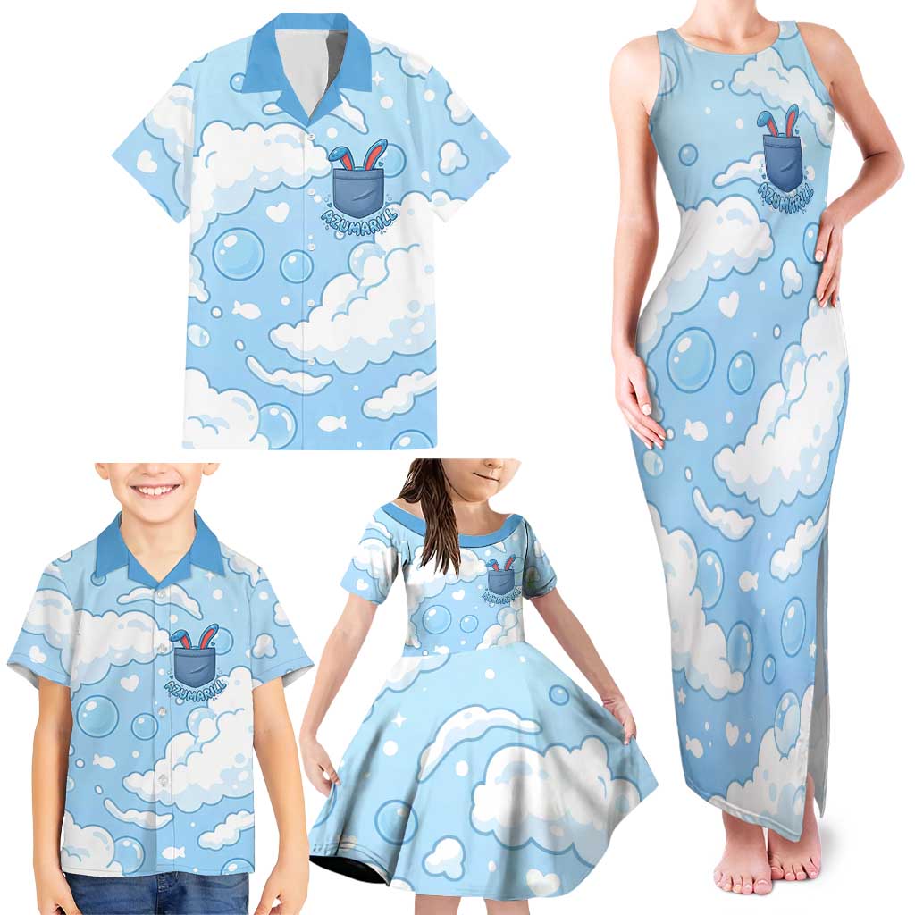 Azumarill Family Matching Tank Maxi Dress and Hawaiian Shirt Dreamy Bubble Cloud Art
