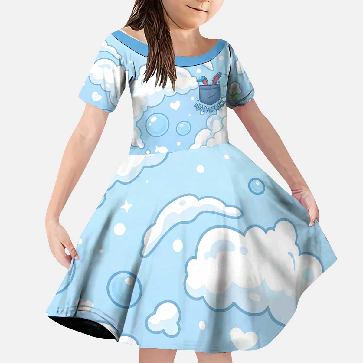 Azumarill Kid Short Sleeve Dress Dreamy Bubble Cloud Art