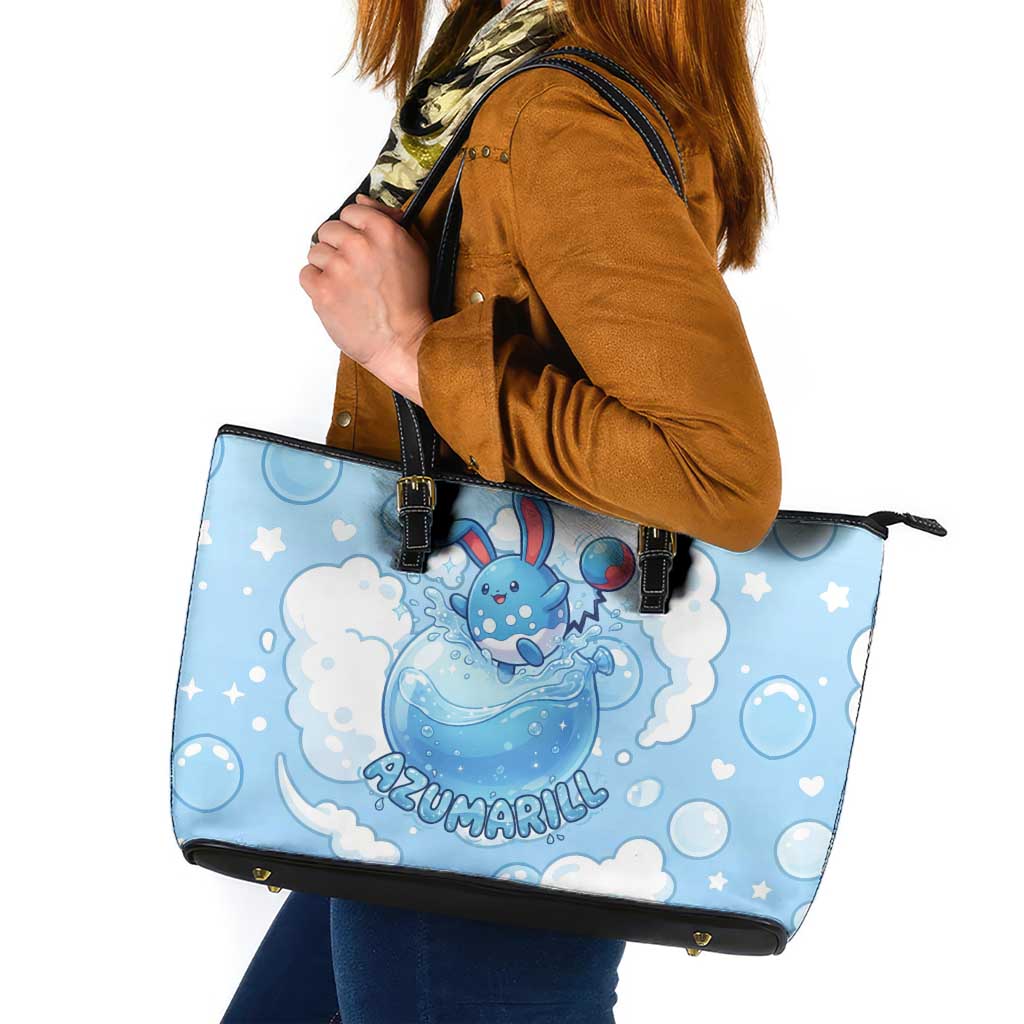 Azumarill Leather Tote Bag Dreamy Bubble Cloud Art