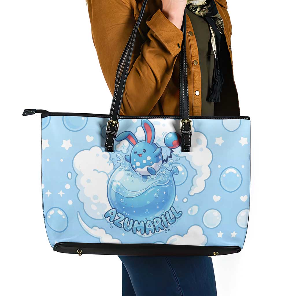 Azumarill Leather Tote Bag Dreamy Bubble Cloud Art