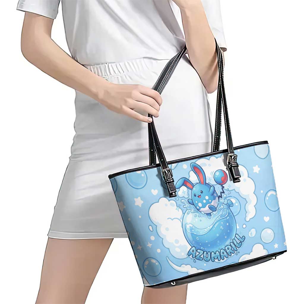 Azumarill Leather Tote Bag Dreamy Bubble Cloud Art