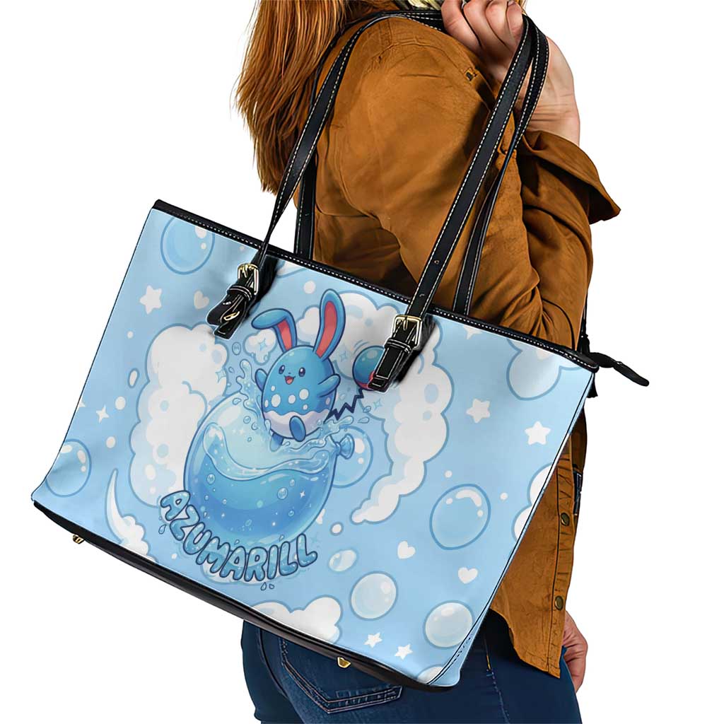 Azumarill Leather Tote Bag Dreamy Bubble Cloud Art