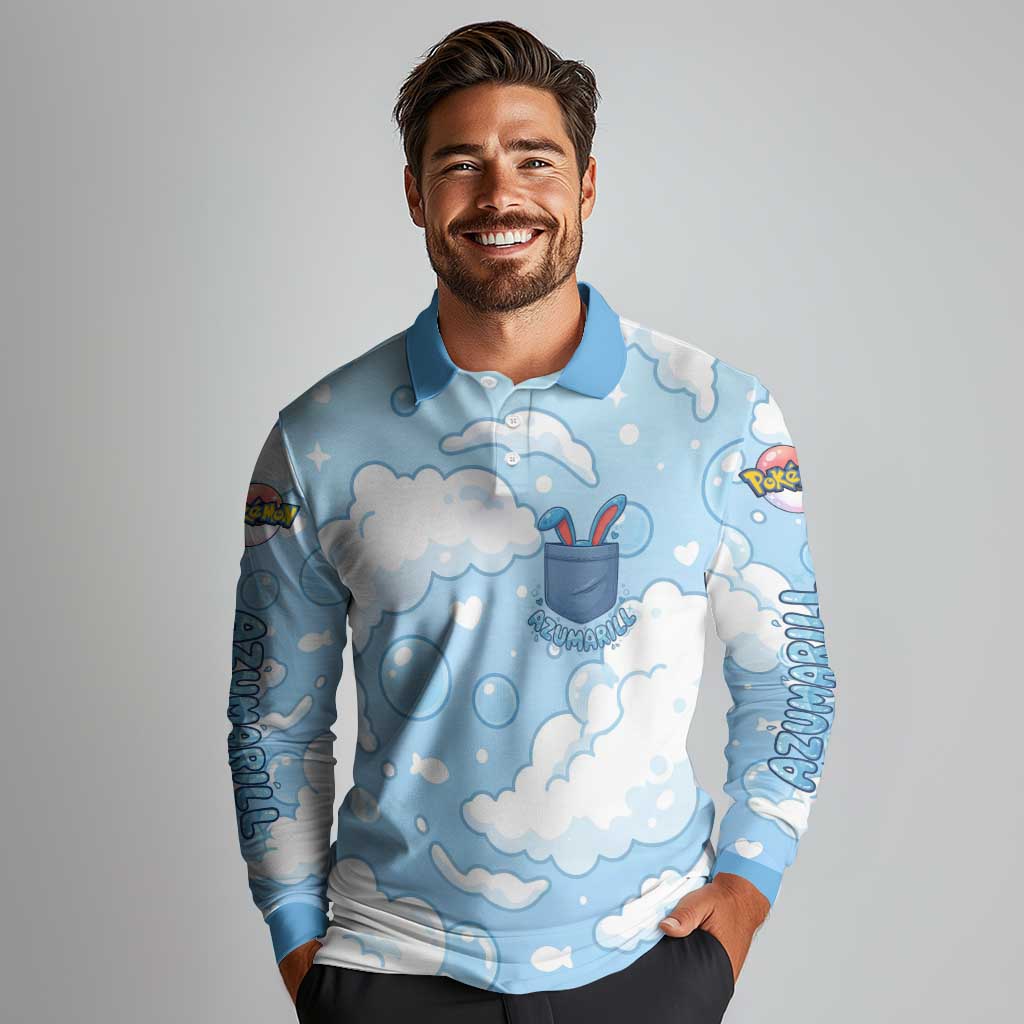 Azumarill Long Sleeve Polo Shirt Dreamy Bubble Cloud Art