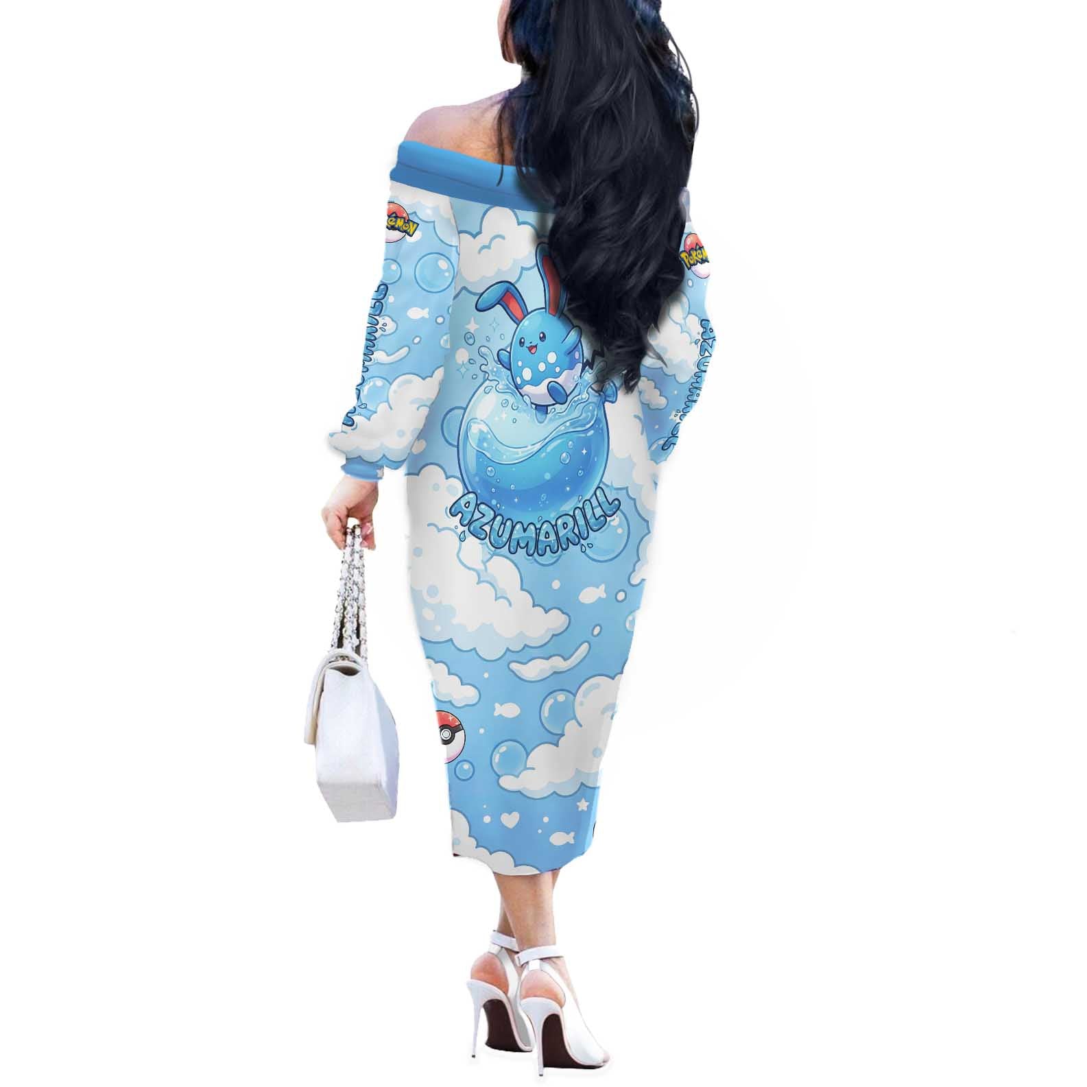 Azumarill Off The Shoulder Long Sleeve Dress Dreamy Bubble Cloud Art