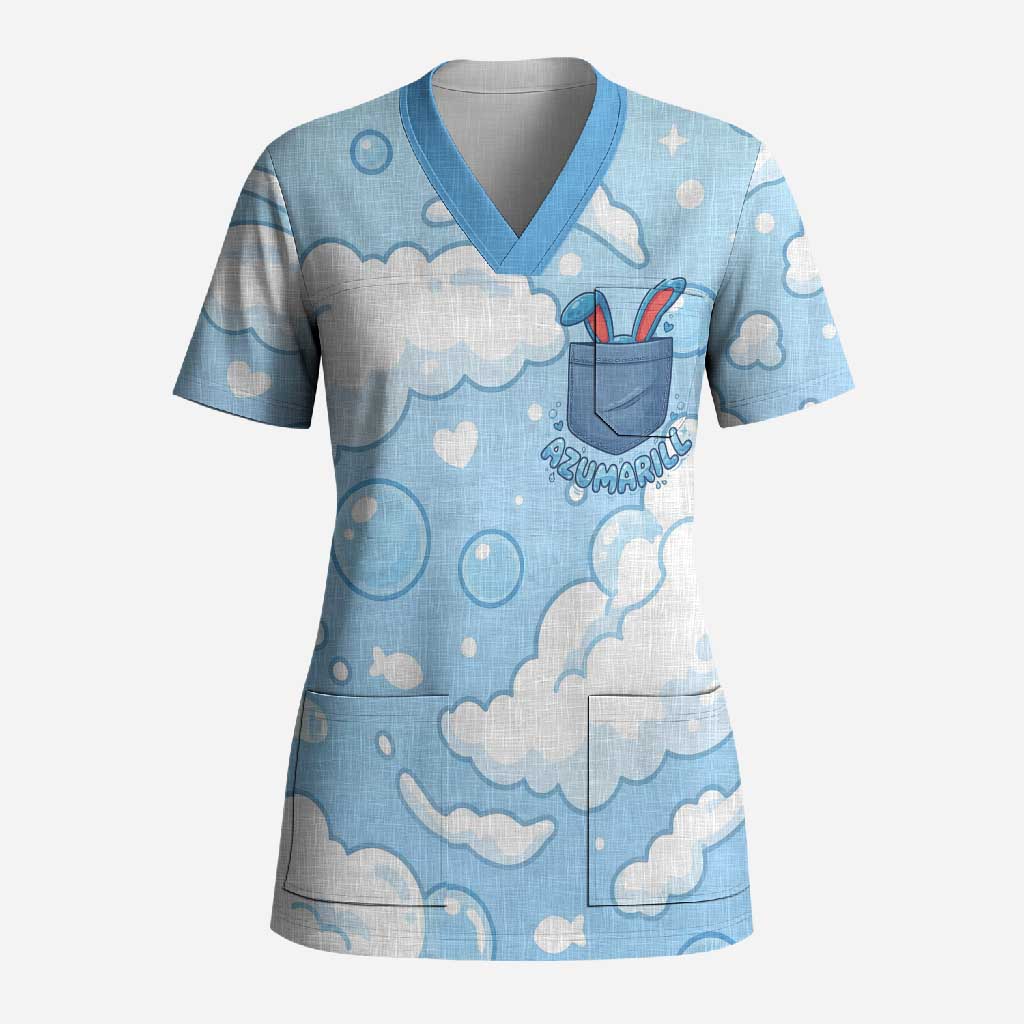 Azumarill Scrub Top Dreamy Bubble Cloud Art