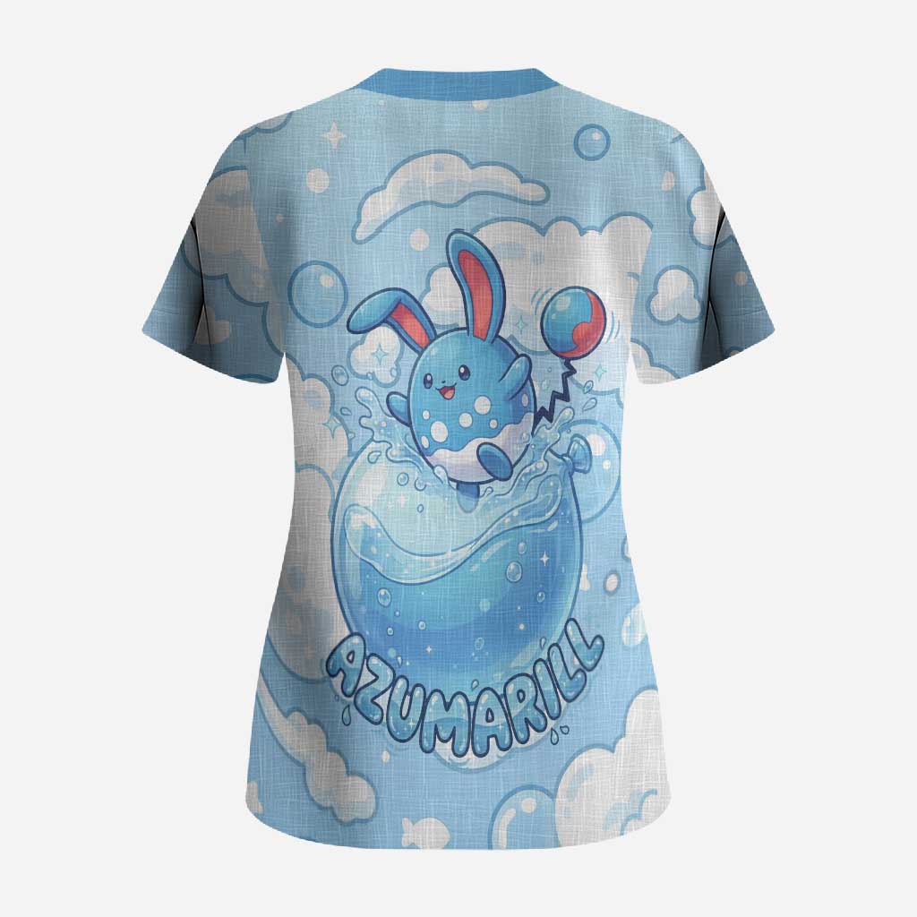 Azumarill Scrub Top Dreamy Bubble Cloud Art