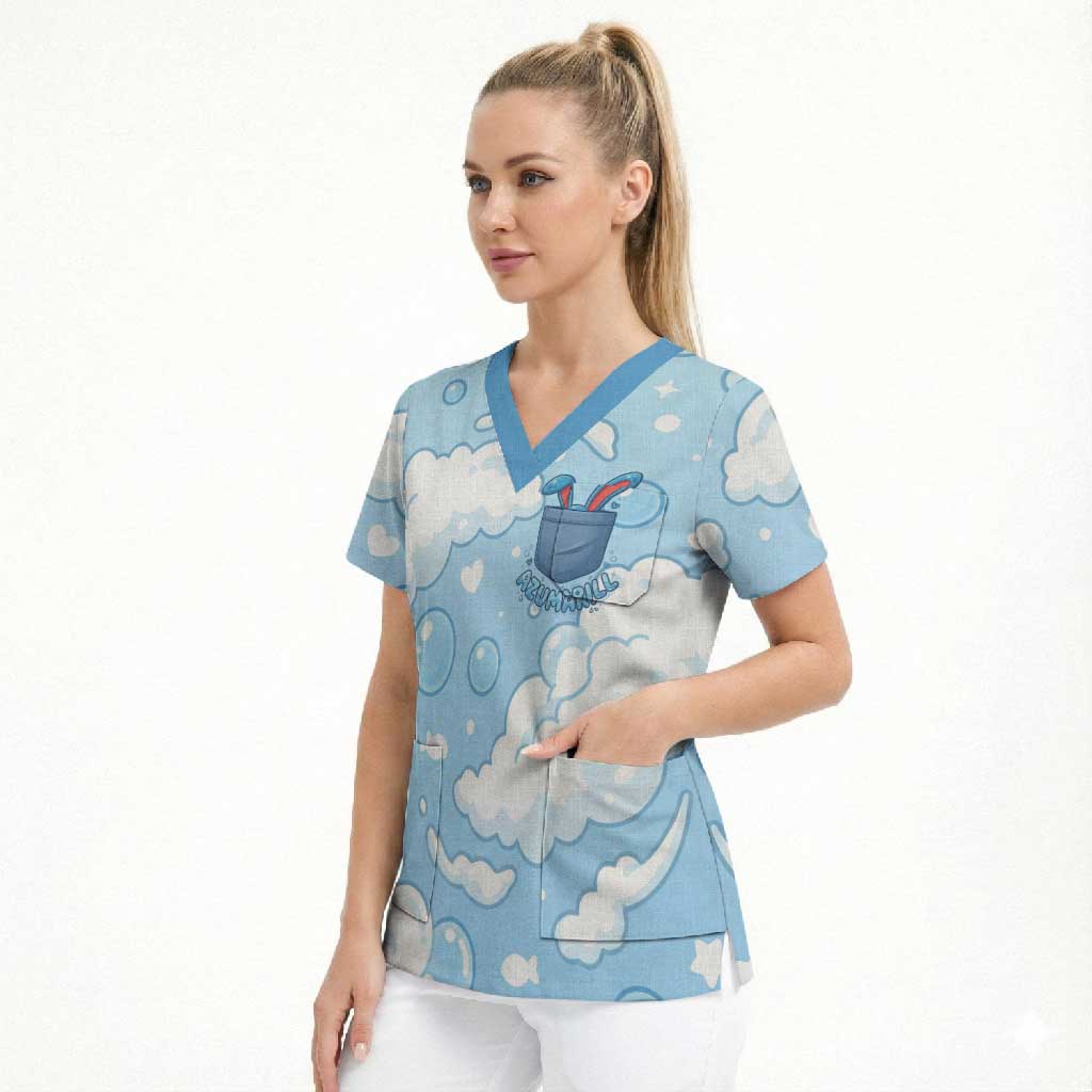 Azumarill Scrub Top Dreamy Bubble Cloud Art